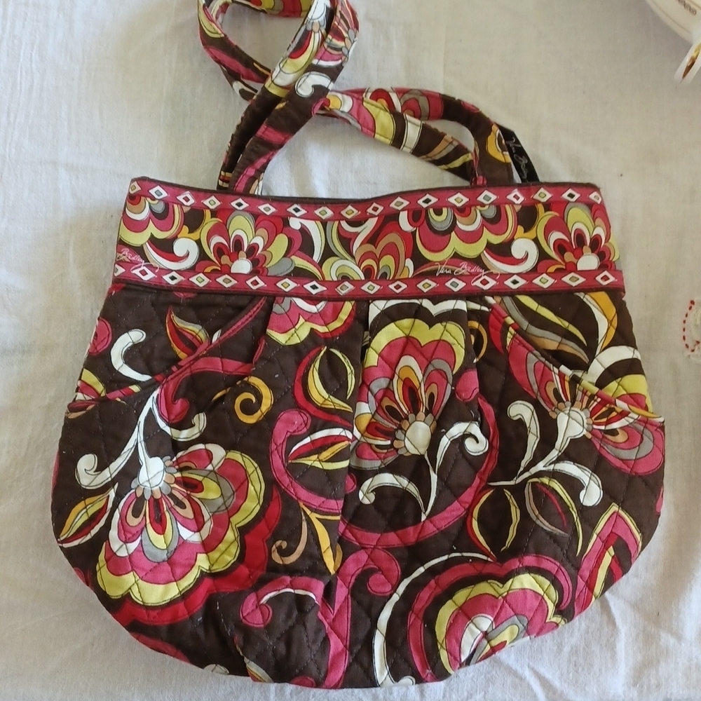 Vera Bradley Puccini Pattern Quilted Purse, red/brown, 13x11x4, GUC